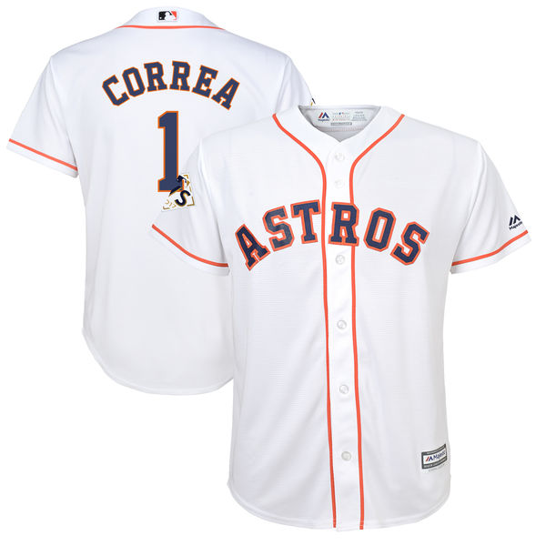 Astros 1 Carlos Correa White Youth 2017 World Series Bound Cool Base Player Jersey