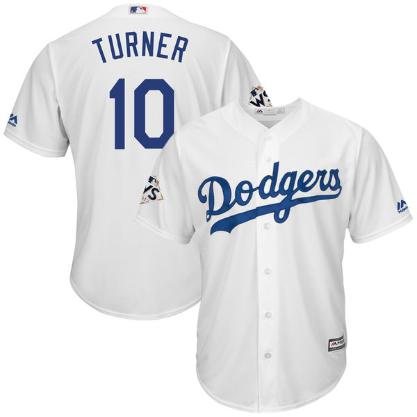 Dodgers 10 Justin Turner White 2017 World Series Bound Cool Base Player Jersey - Click Image to Close