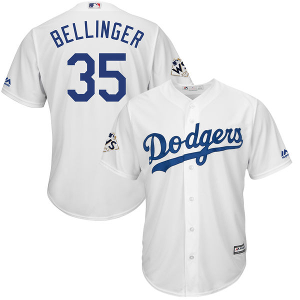 Dodgers 35 Cody Bellinger White 2017 World Series Bound Cool Base Player Jersey - Click Image to Close