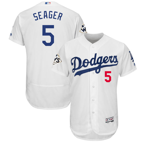 Dodgers 5 Corey Seager White 2017 World Series Bound Flexbase Player Jersey