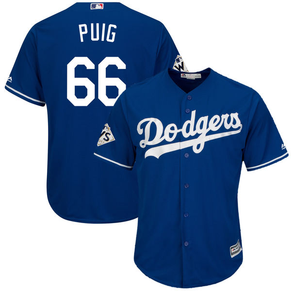 Dodgers 66 Yasiel Puig Royal 2017 World Series Bound Cool Base Player Jersey - Click Image to Close