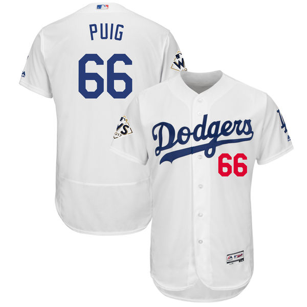 Dodgers 66 Yasiel Puig White 2017 World Series Bound Flexbase Player Jersey - Click Image to Close
