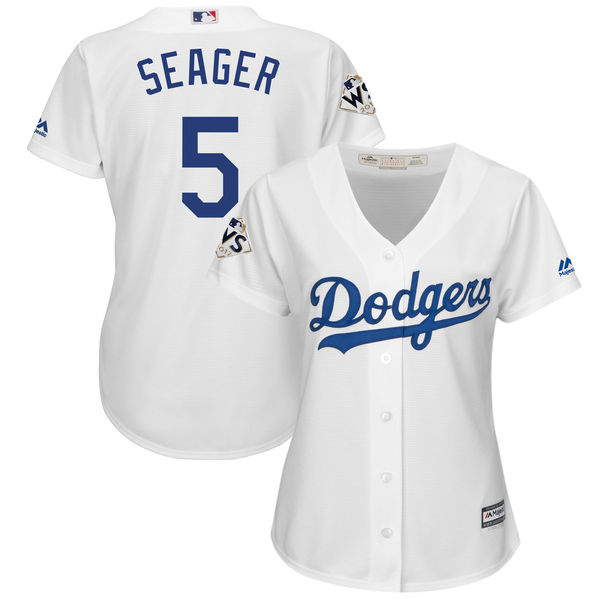 Dodgers 5 Corey Seager White Women 2017 World Series Bound Cool Base Player Jersey