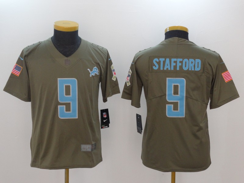 Nike Lions 9 Matthew Stafford Olive Youth Salute To Service Limited Jersey