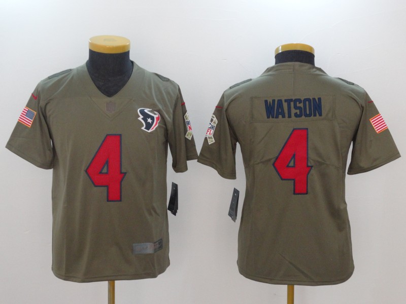 Nike Texans 4 Deshaun Watson Olive Youth Salute To Service Limited Jersey