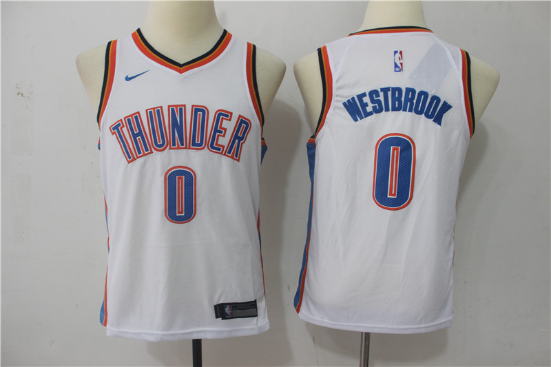 Thunder 0 Russell Westbrook White Nike Youth Swingman Jersey - Click Image to Close