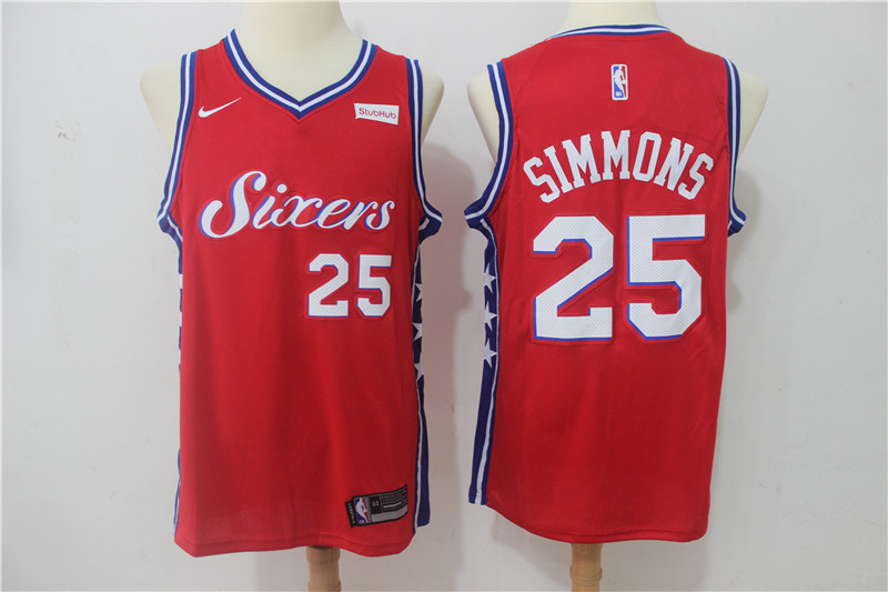 76ers 25 Ben Simmons Red Nike Swingman Jersey - Click Image to Close