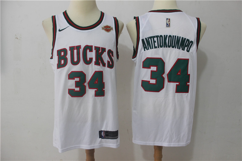 Bucks 34 Giannis Antetokounmpo White Nike Throwback Swingman Jersey