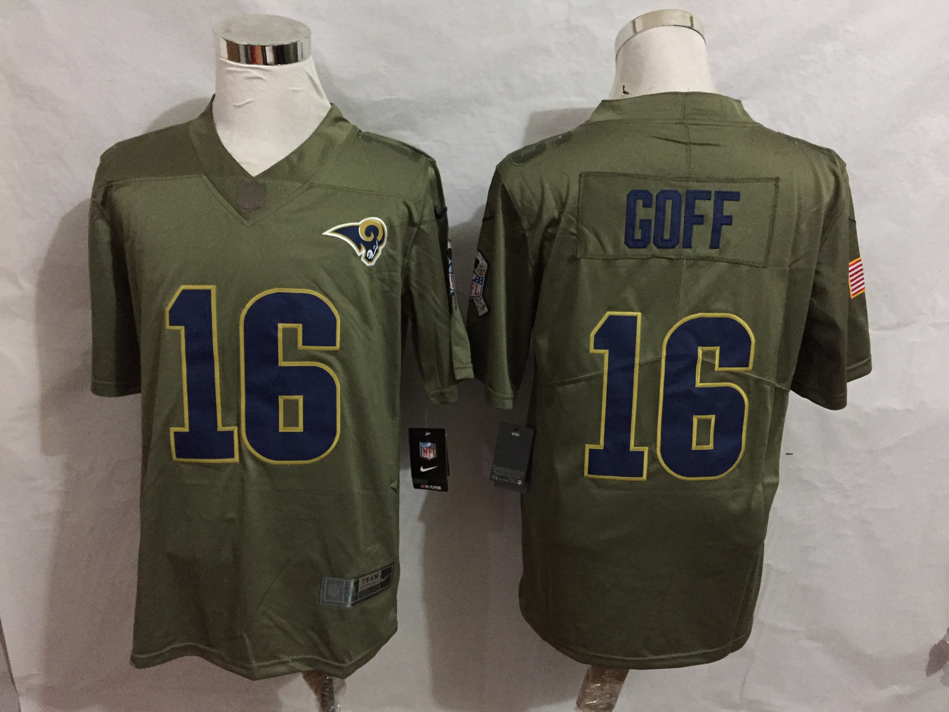 Nike Rams 16 Jared Goff Olive Salute To Service Limited Jersey