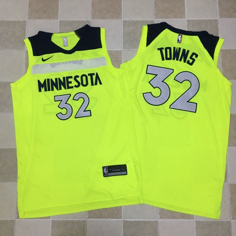 Timberwolves 32 Karl-Anthony Towns Fluorescent Green Nike Swingman Jersey