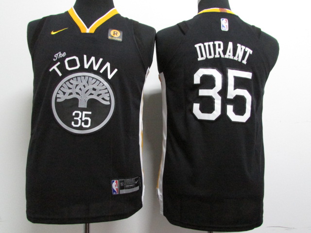 Warriors 35 Kevin Durant Black Youth Nike Authentic Jersey