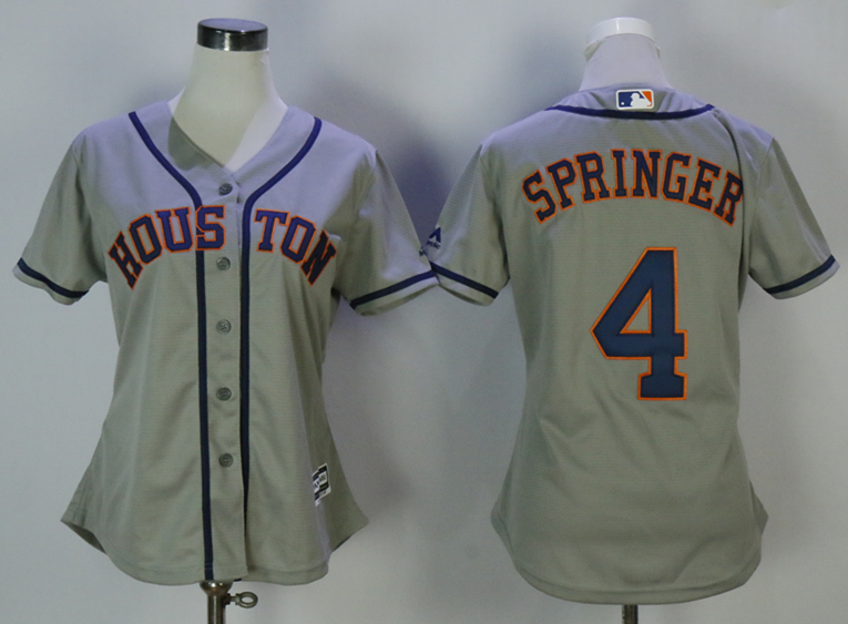 Astros 4 George Springer Gray Women Cool Base Jersey - Click Image to Close