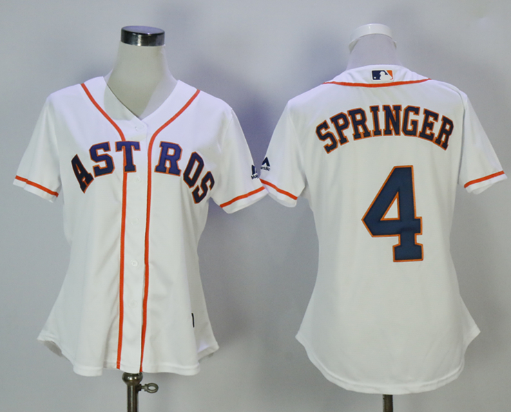 Astros 4 George Springer White Women Cool Base Jersey