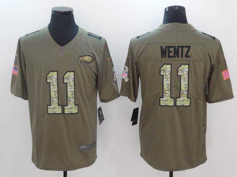 Nike Eagles 11 Carson Wentz Olive Camo Salute To Service Limited Jersey