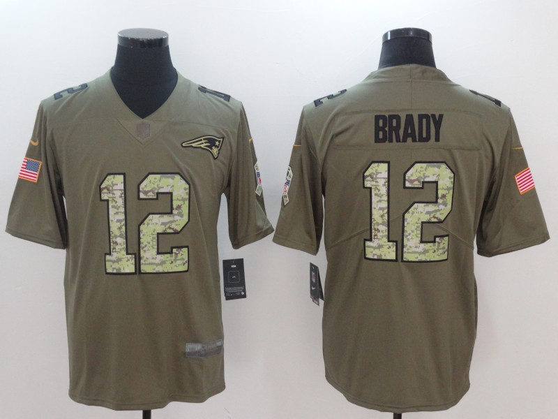 Nike Patriots 12 Tom Brady Olive Camo Salute To Service Limited Jersey