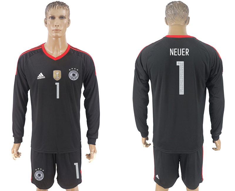 Germany 1 NEUER Black Goalkeeper 2018 FIFA World Cup Long Sleeve Soccer Jersey