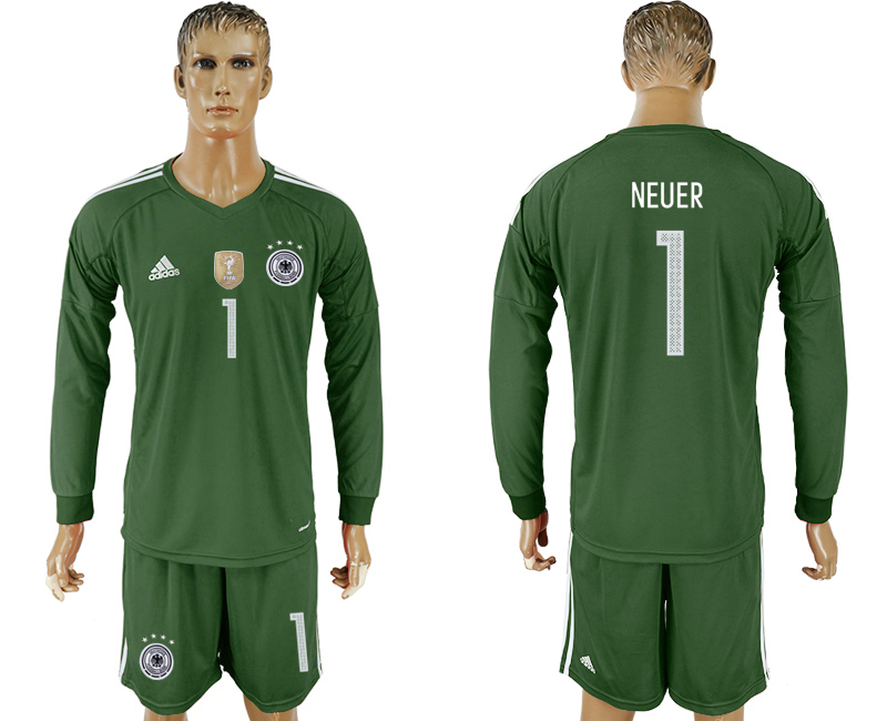Germany 1 NEUER Military Green Goalkeepe 2018 FIFA World Cup Long Sleeve Soccer Jersey