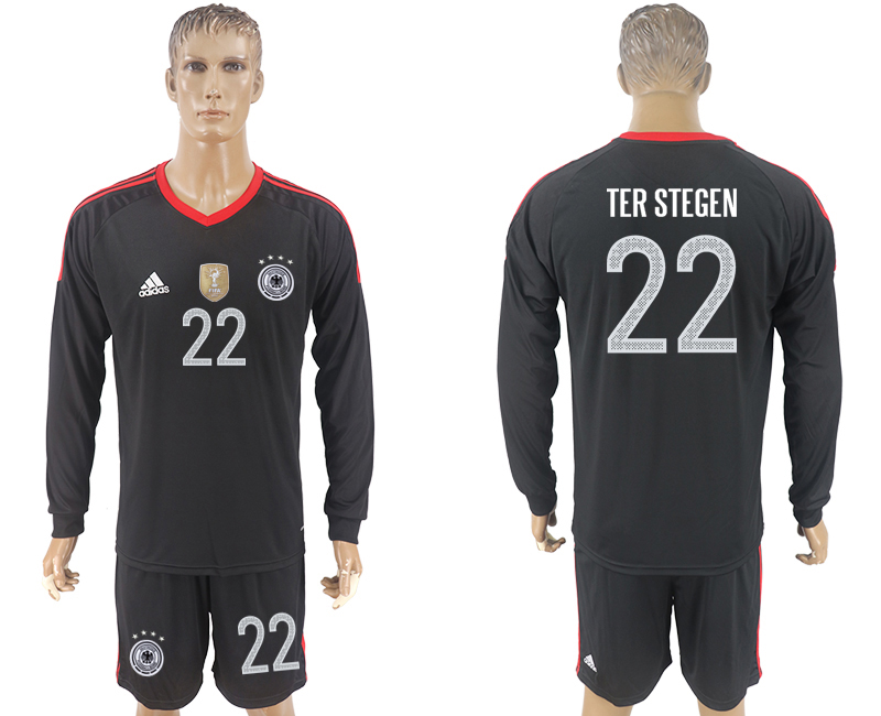 Germany 22 TER STEGEN Black Goalkeeper 2018 FIFA World Cup Long Sleeve Soccer Jersey - Click Image to Close