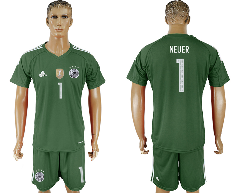 Germany 1 NEUER Green Goalkeeper 2018 FIFA World Cup Soccer Jersey