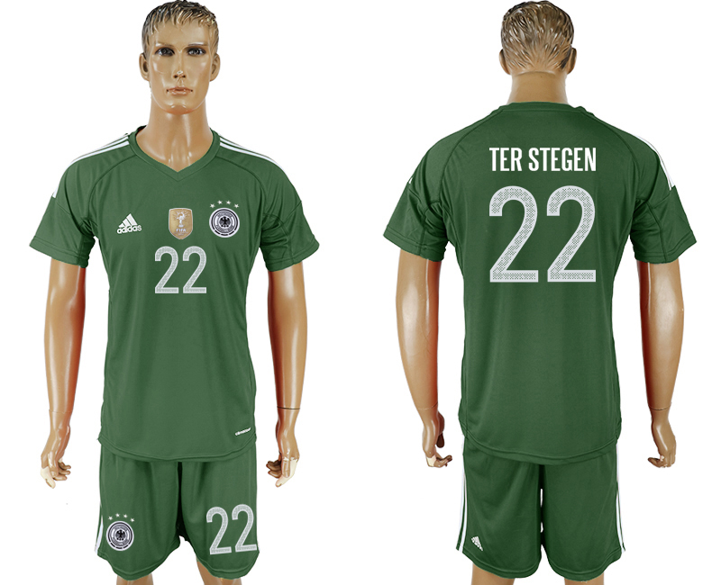 Germany 22 TER STEGEN Green Goalkeeper 2018 FIFA World Cup Soccer Jersey