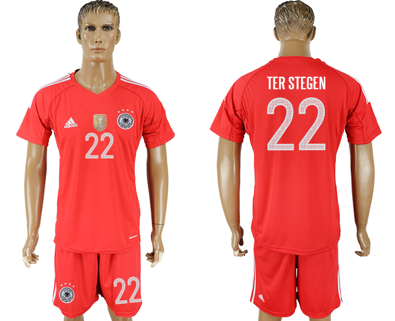 Germany 22 TER STEGEN Red Goalkeeper 2018 FIFA World Cup Soccer Jersey