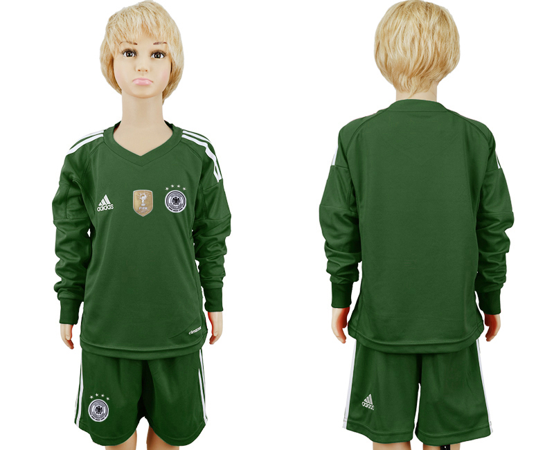 Germany Green Goalkeeper 2018 FIFA World Cup Youth Long Sleeve Soccer Jersey - Click Image to Close
