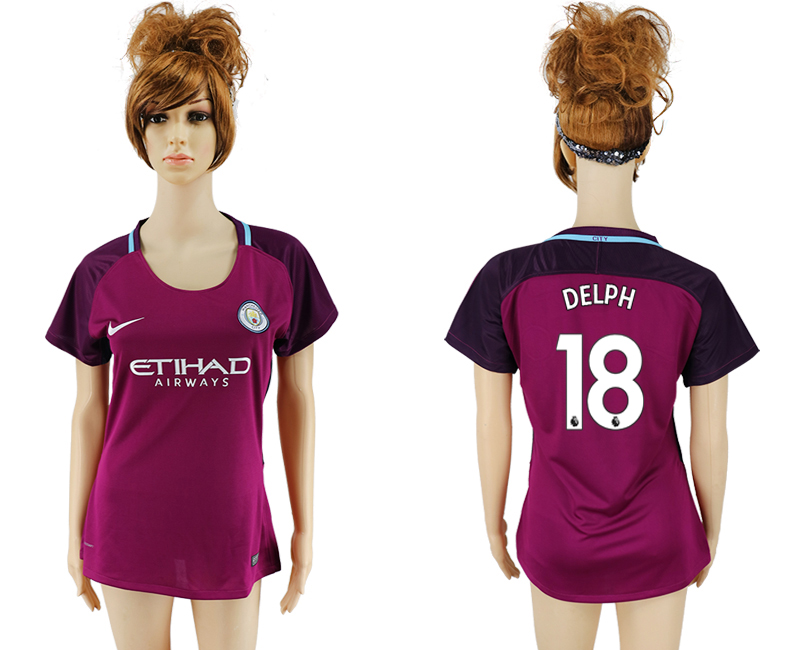 2017-18 Manchester City 18 DELPH Away Women Soccer Jersey