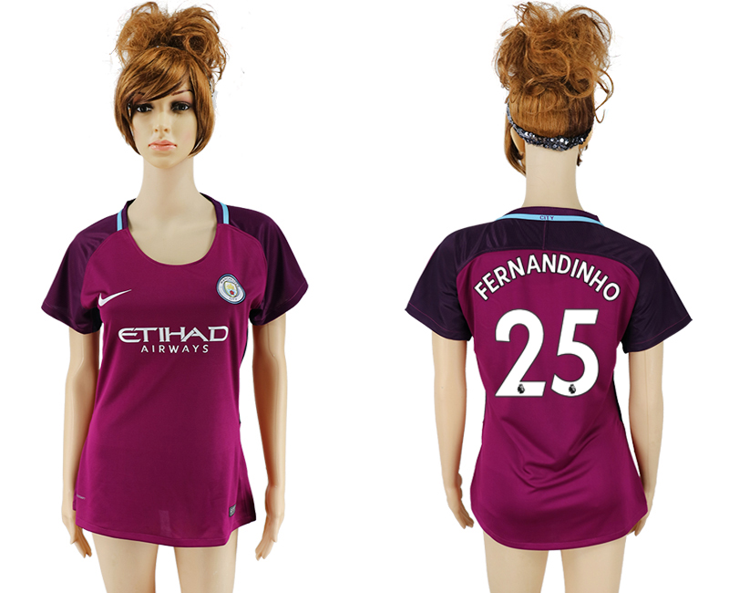 2017-18 Manchester City 25 FERNANDINHO Away Women Soccer Jersey