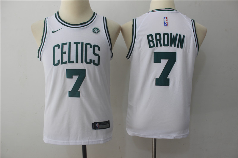 Celtics 7 Jaylen Brown White Youth Nike Swingman Jersey - Click Image to Close
