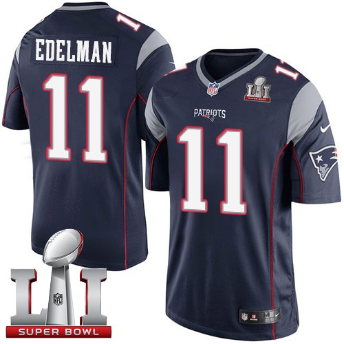 Nike Patriots 11 Julian Edelman Navy Youth 2017 Super Bowl LI Game Jersey