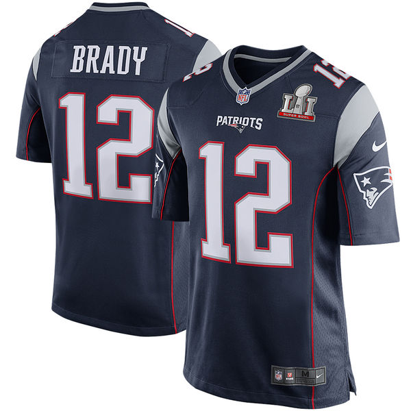 Nike Patriots 12 Tom Brady Navy Youth 2017 Super Bowl LI Game Jersey