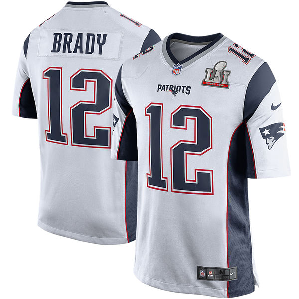 Nike Patriots 12 Tom Brady White Youth 2017 Super Bowl LI Game Jersey