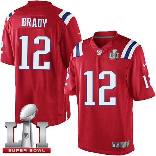 Nike Patriots 12 Tom Brady Red Youth 2017 Super Bowl LI Game Jersey