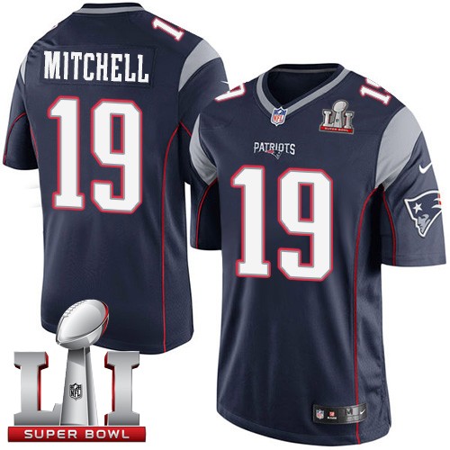 Nike Patriots 19 Malcolm Mitchell Navy Youth 2017 Super Bowl LI Game Jersey