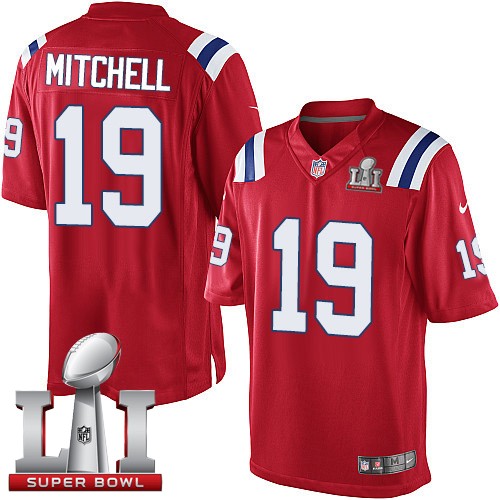 Nike Patriots 19 Malcolm Mitchell Red Youth 2017 Super Bowl LI Game Jersey