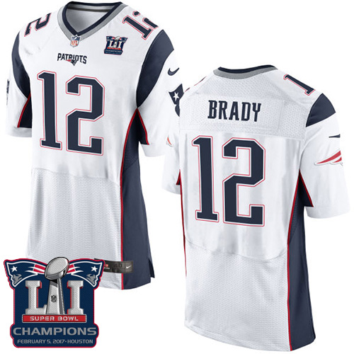 Nike Patriots 12 Tom Brady White 2017 Super Bowl LI Champions Elite Jersey