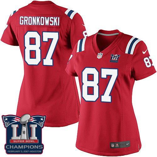 Nike Patriots 87 Rob Gronkowski Red 2017 Super Bowl LI Champions Women Game Jersey
