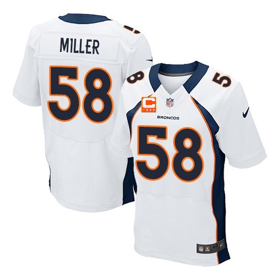 Nike Broncos 58 Von Miller White With C Patch Elite Jersey