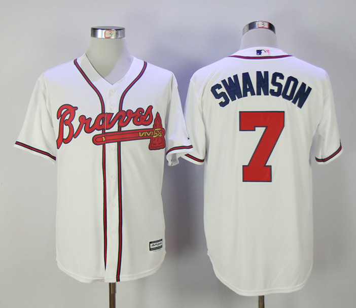 Braves 7 Dansby Swanson White Cool Base Jersey