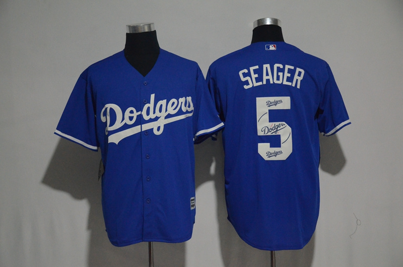 Dodgers 5 Corey Seager Blue Team Logo Print Cool Base Jersey