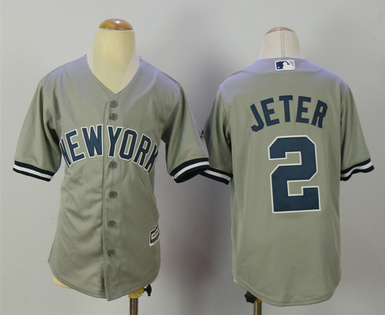 Yankees 2 Derek Jeter Grey Youth Cool Base Jersey