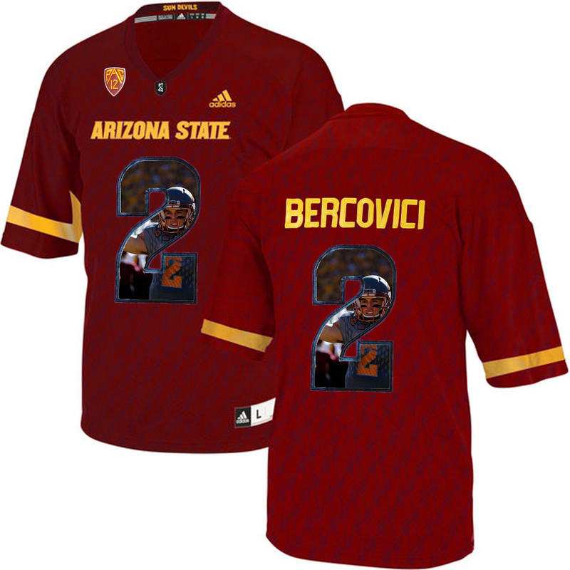 Arizona State Sun Devils 2 Mike Bercovici Red Team Logo Print College Football Jersey