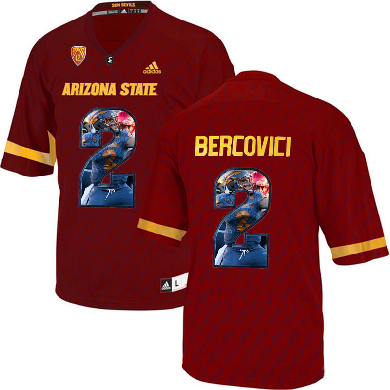 Arizona State Sun Devils 2 Mike Bercovici Red Team Logo Print College Football Jersey10 - Click Image to Close