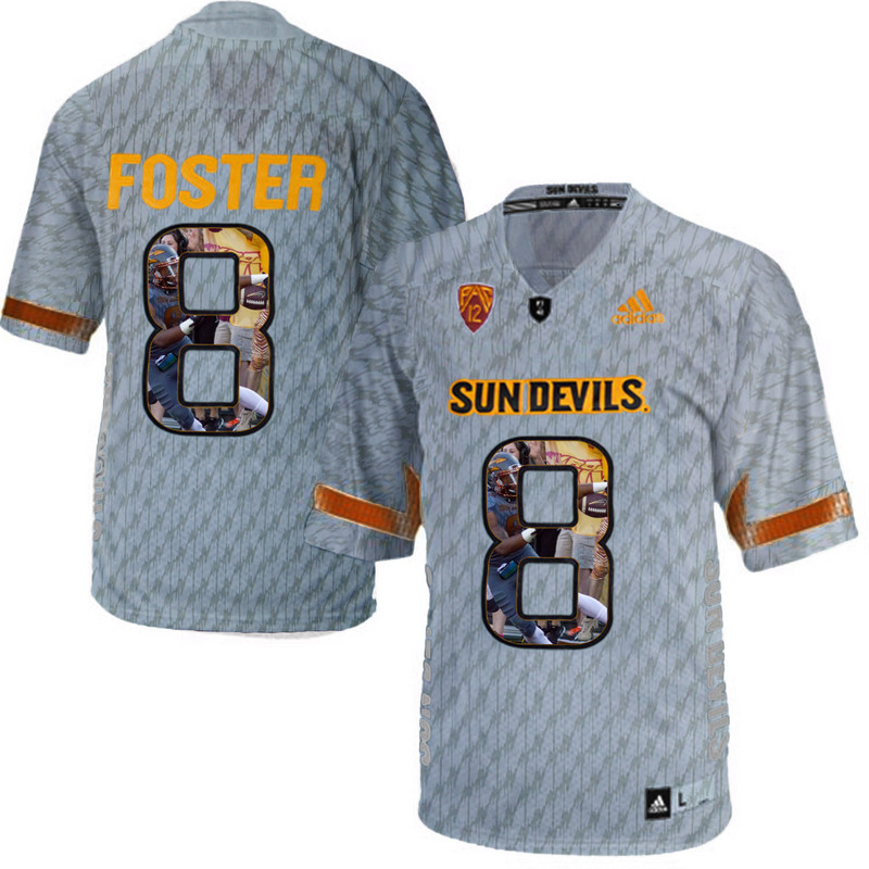 Arizona State Sun Devils 8 D.J. Foster Gray Team Logo Print College Football Jersey