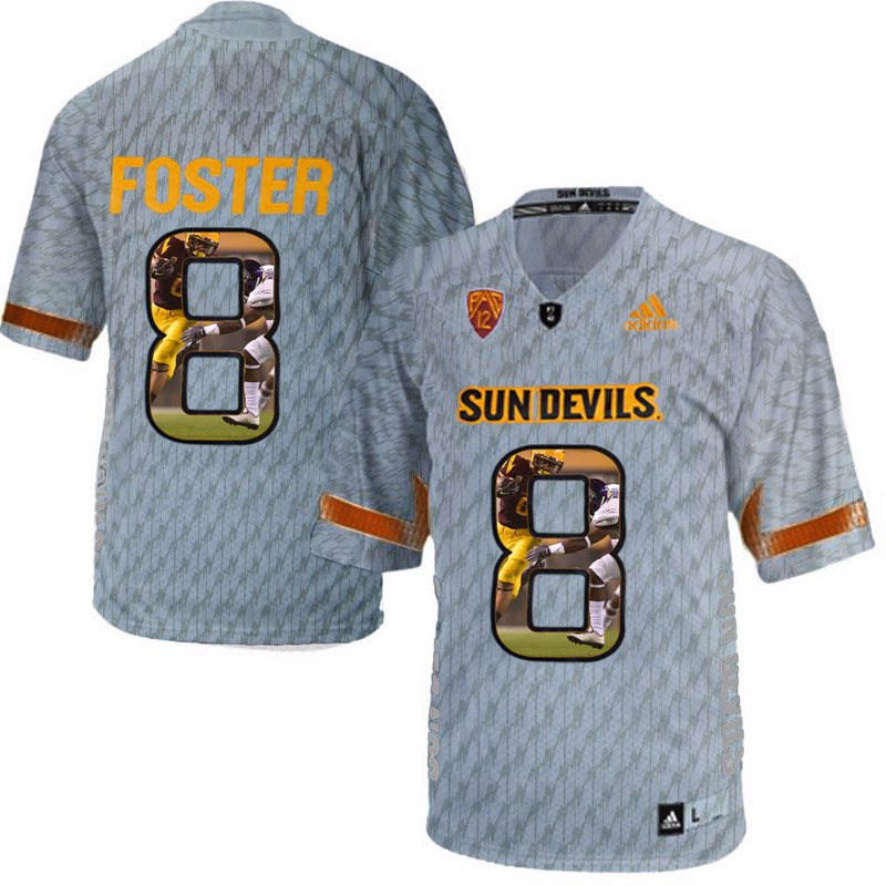 Arizona State Sun Devils 8 D.J. Foster Gray Team Logo Print College Football Jersey4
