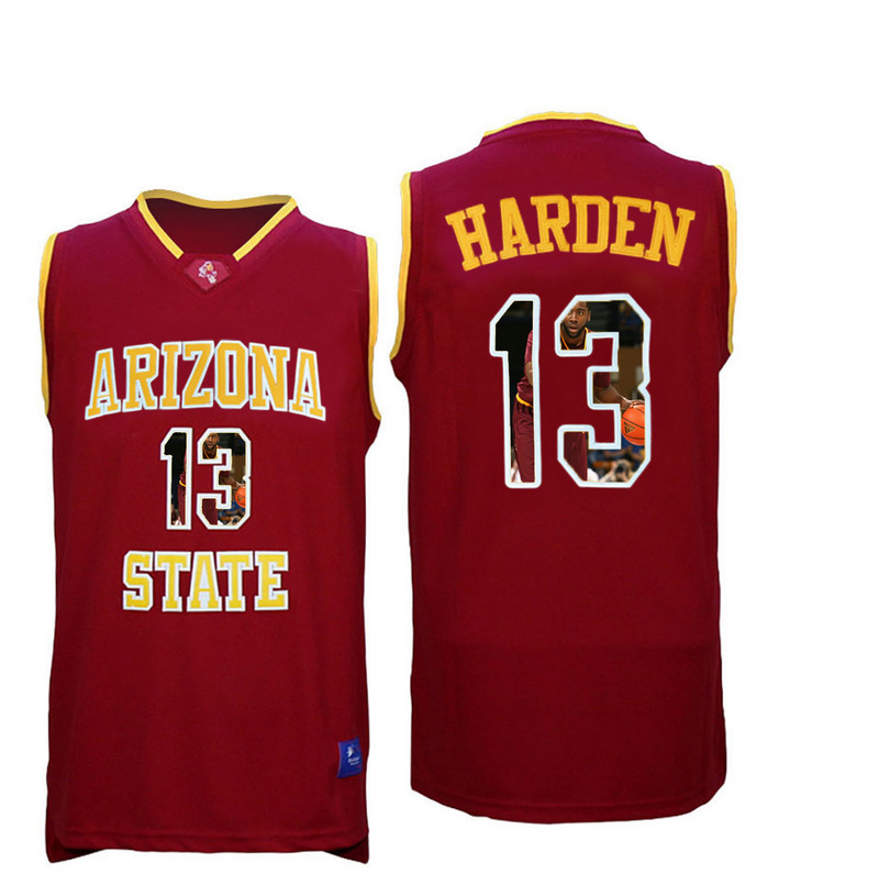 Arizona State Sun Devils 13 James Harden Red Team Logo Print College Basketball Jersey
