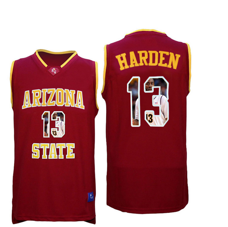 Arizona State Sun Devils 13 James Harden Red Team Logo Print College Basketball Jersey3