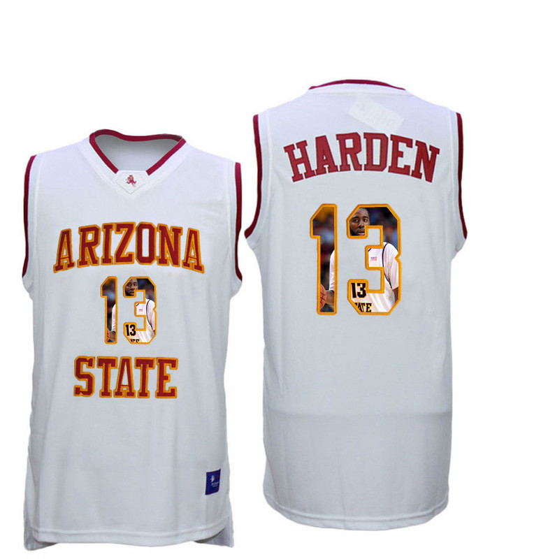 Arizona State Sun Devils 13 James Harden White Team Logo Print College Basketball Jersey2