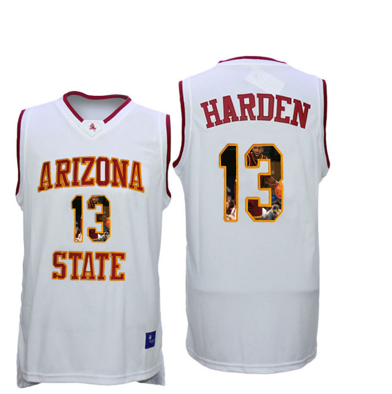 Arizona State Sun Devils 13 James Harden White Team Logo Print College Basketball Jersey6