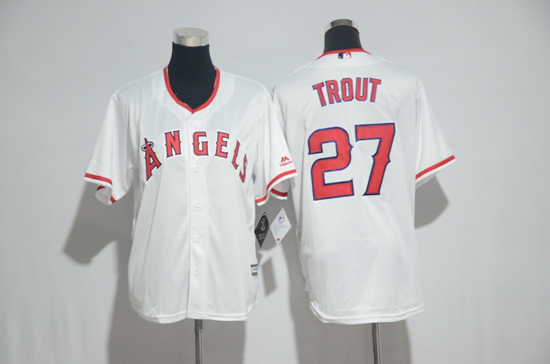 Angels 27 Mike Trout White Youth Cool Base Jersey - Click Image to Close